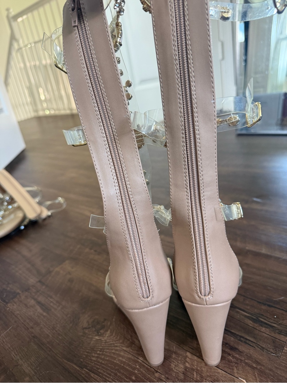 Shoe Dazzle tan Nude Heels with Crystal Straps - Picture 3 of 5